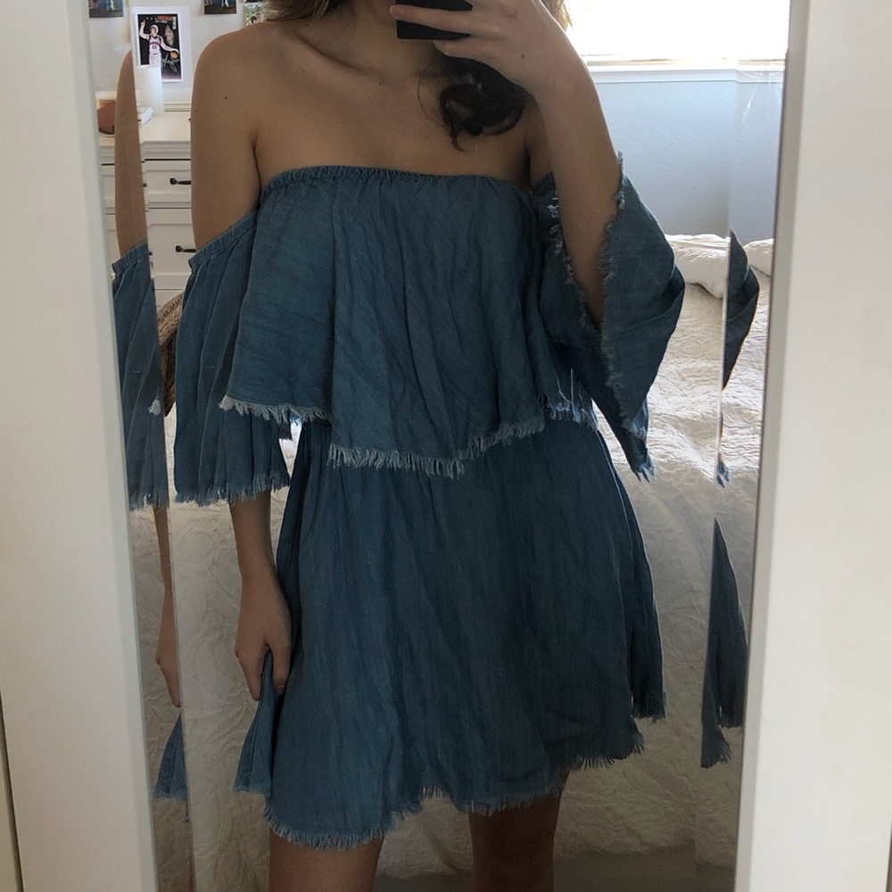 Blue off the shoulder dress